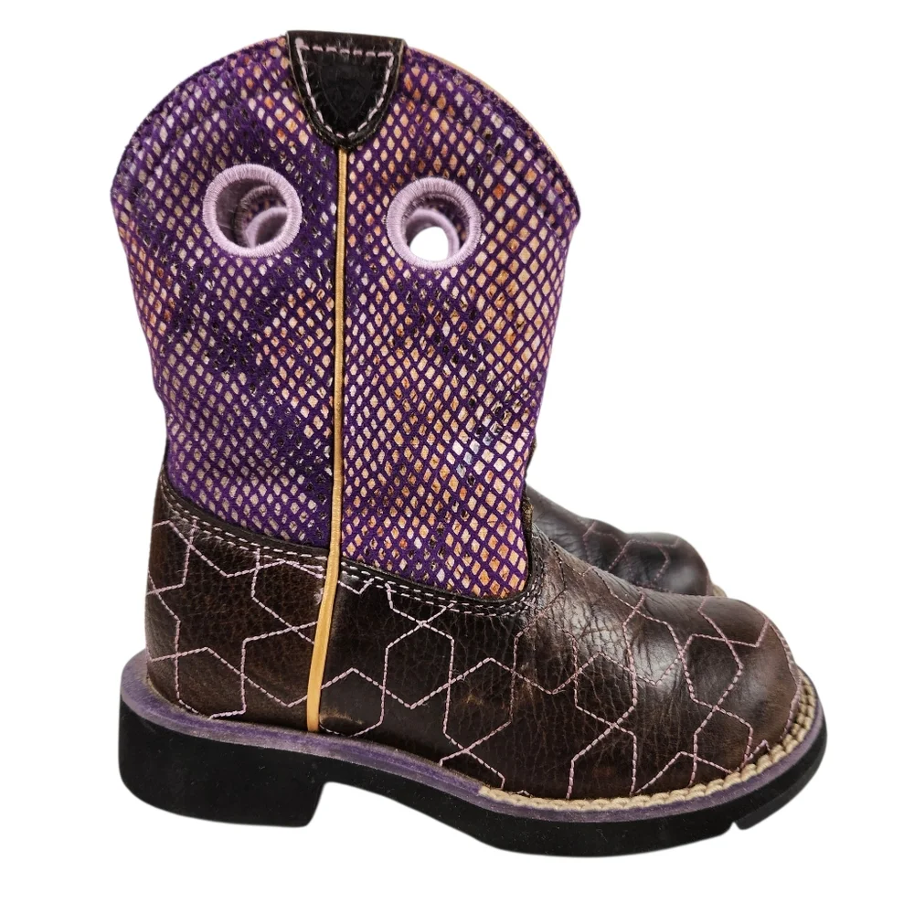Ariat Fat Baby Brown Purple Leather Faux Snakeskin Western Boots Kids Size 10.5